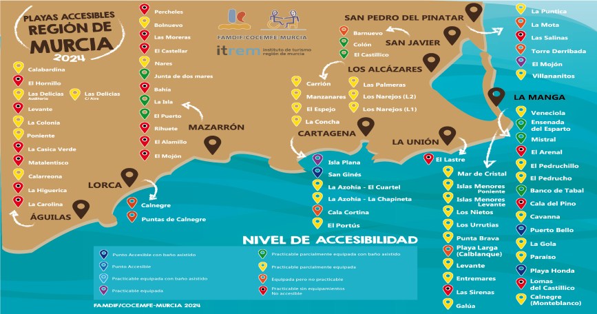 Mapa de la costa de la Región de Murcia