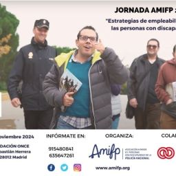 Cartel informativo de la Jornada AMIFP 2024 sobre estrategias de empleabilidad para personas con discapacidad.