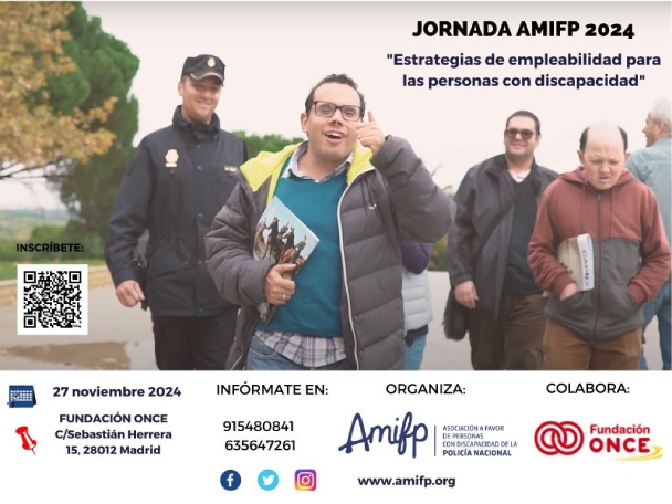 Cartel informativo de la Jornada AMIFP 2024 sobre estrategias de empleabilidad para personas con discapacidad.