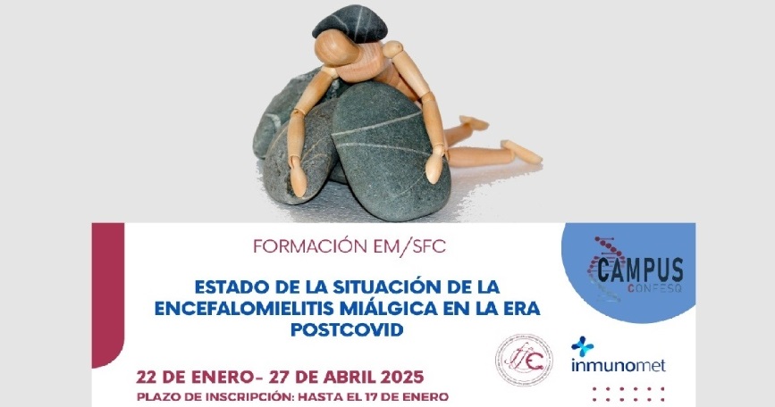 Cartel promocional del curso online sobre encefalomielitis miálgica de CONFESQ