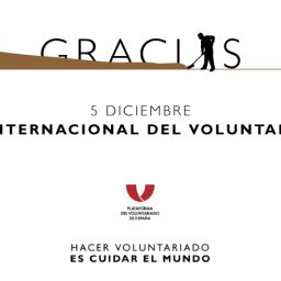 Cartel con la palabra “Gracias” y un mensaje de homenaje a los voluntarios en el Día Internacional del Voluntariado, inspirado en la catástrofe de Valencia.