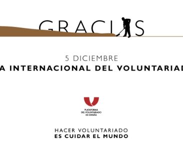 Cartel con la palabra “Gracias” y un mensaje de homenaje a los voluntarios en el Día Internacional del Voluntariado, inspirado en la catástrofe de Valencia.